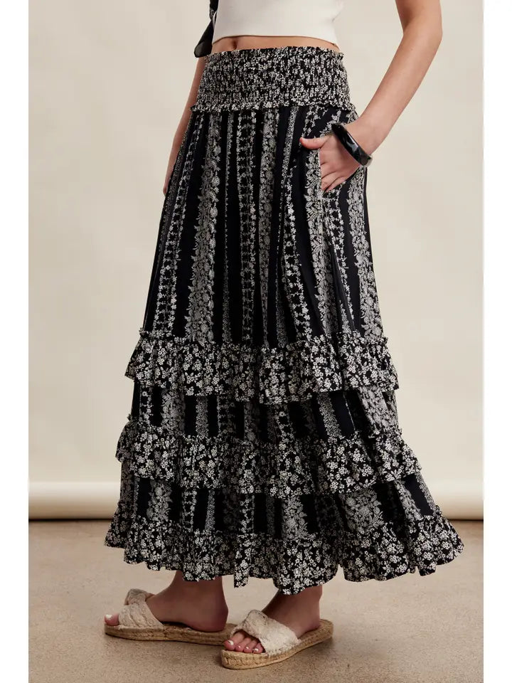 Floral Smocked Tiered Maxi Skirt