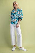 Teal Bloom Ruffle Top