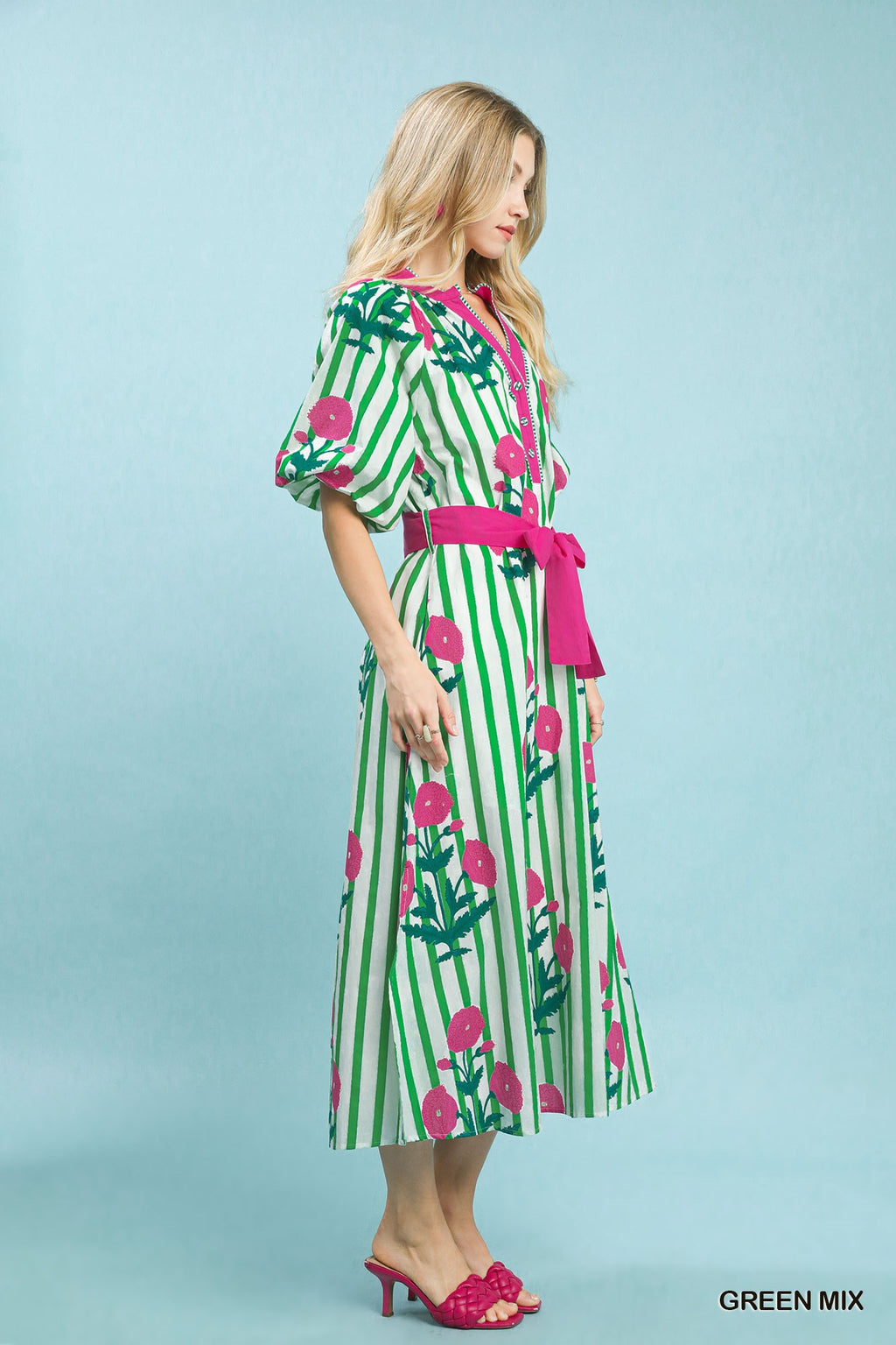 Blossom & Stripe Belted Midi