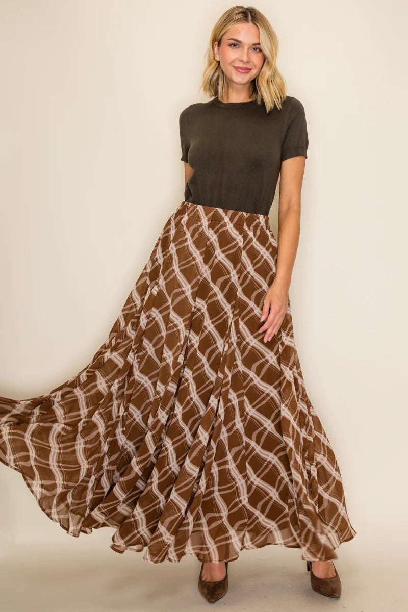 Wavy Plaid Maxi Skirt