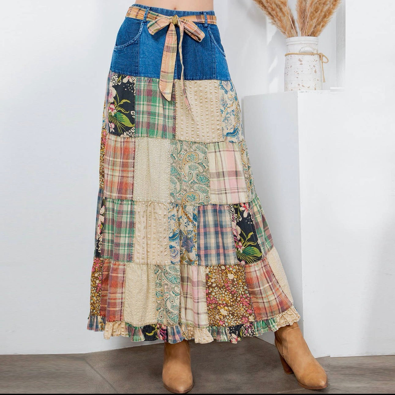 Curvy Canyon Denim Patchwork Skirt