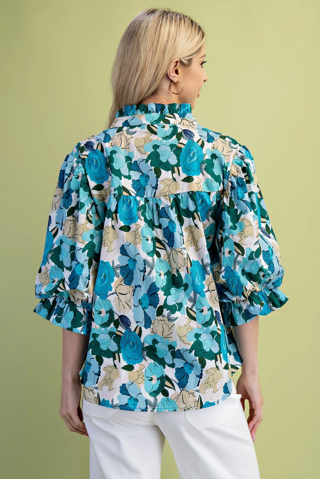 Teal Bloom Ruffle Top