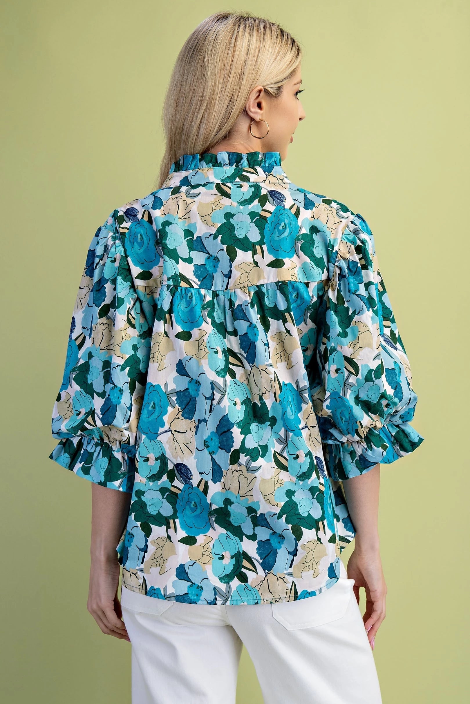 Teal Bloom Ruffle Top