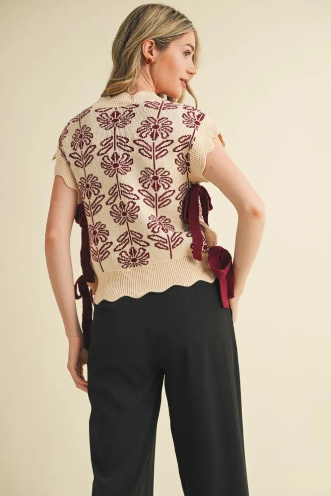 Crimson Floral Sweater Vest
