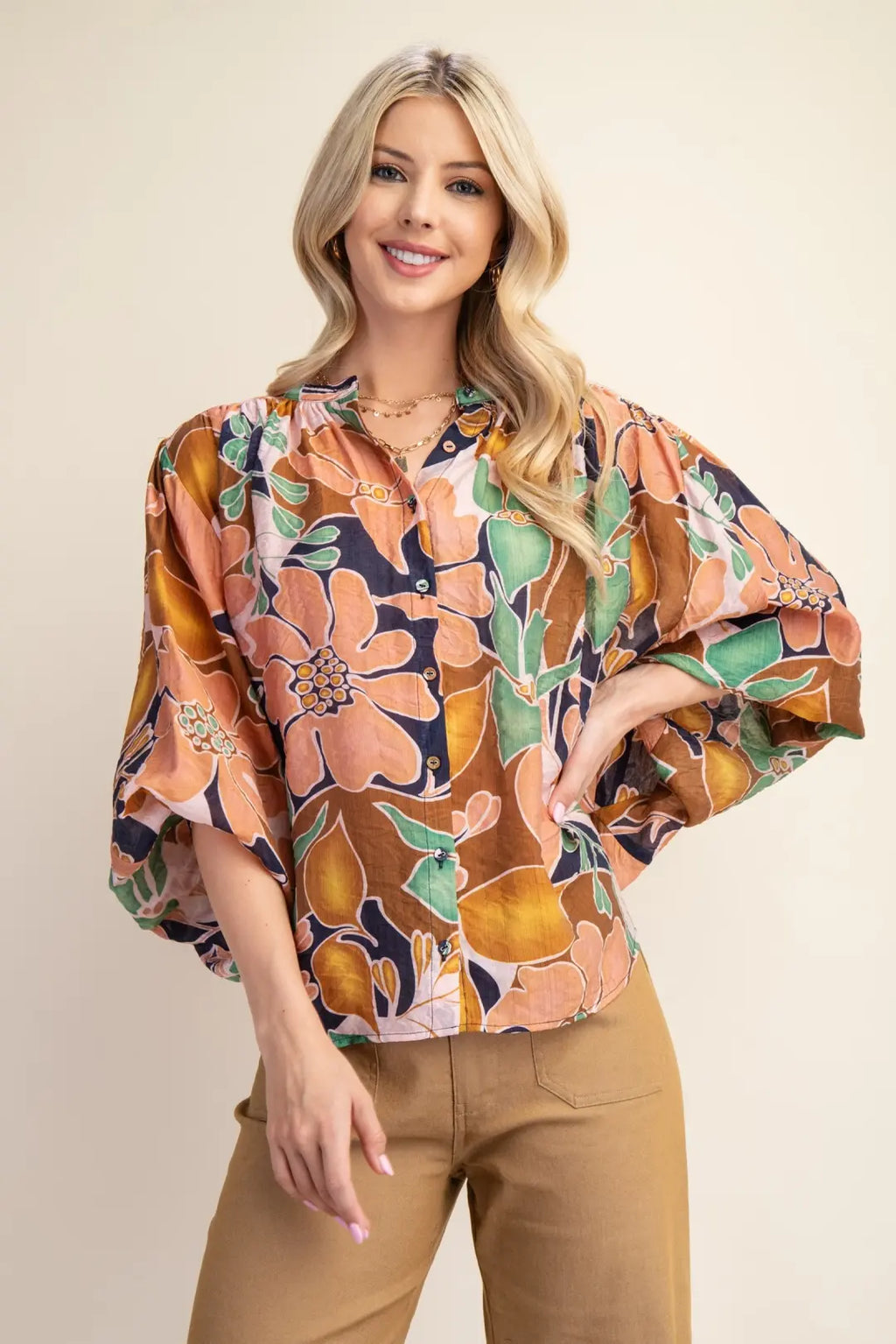Batwing Sleeve Floral Blouse