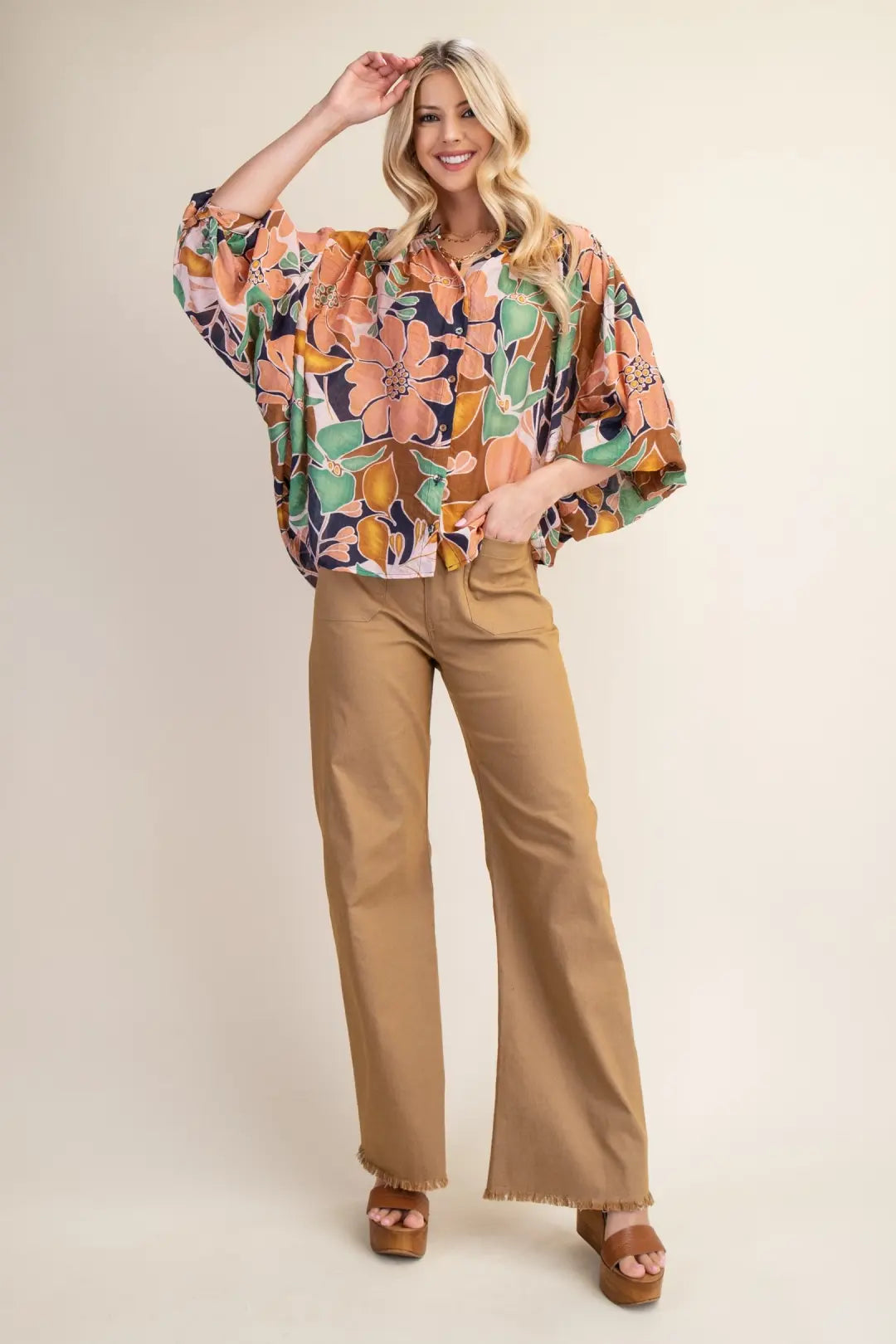 Batwing Sleeve Floral Blouse