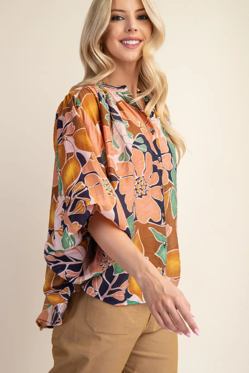 Batwing Sleeve Floral Blouse