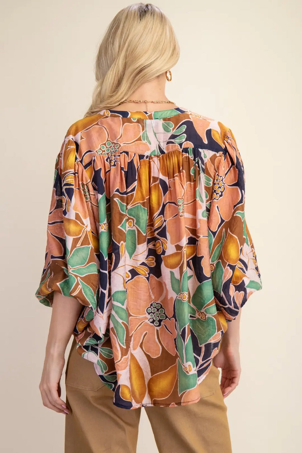 Batwing Sleeve Floral Blouse