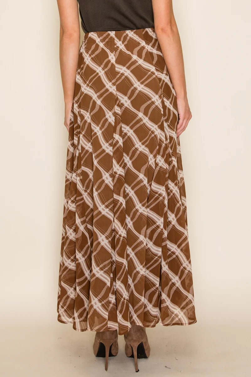Wavy Plaid Maxi Skirt
