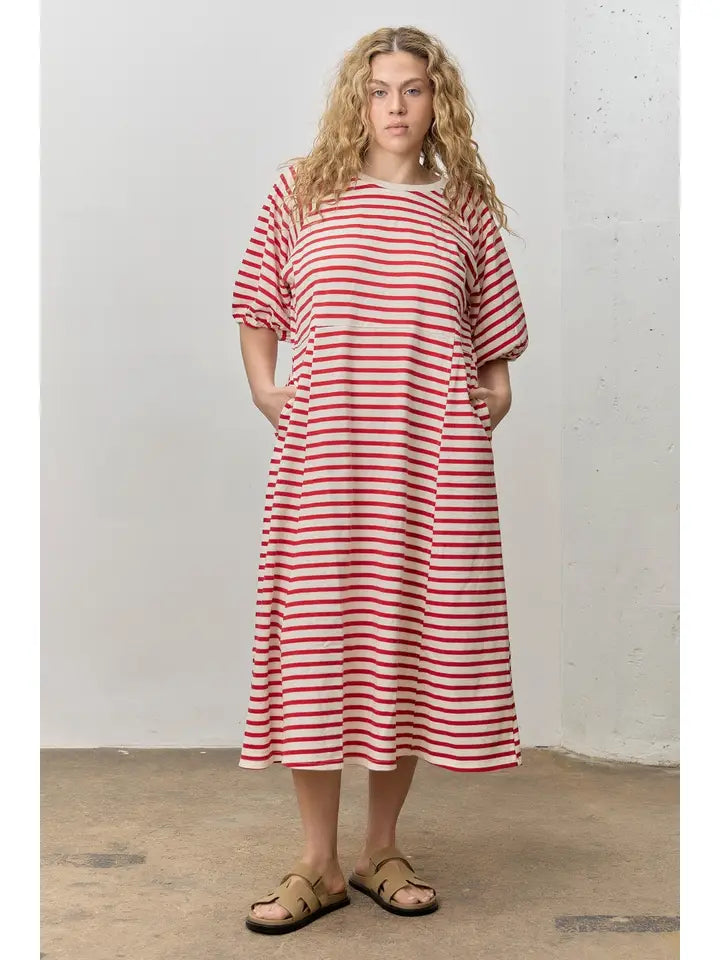Curvy Striped Ribbed Midi Dress