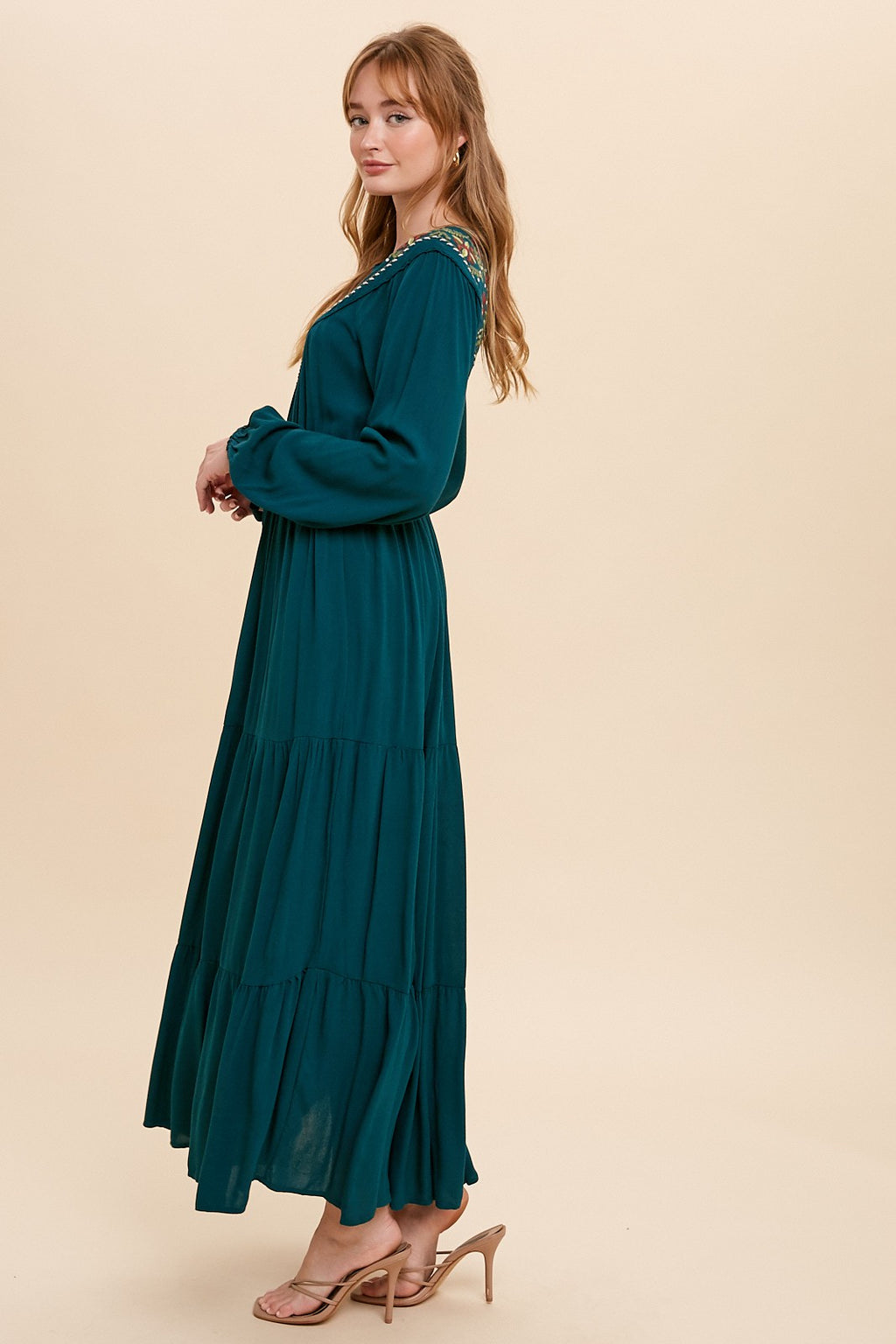 Embroidered Yoke Maxi Dress
