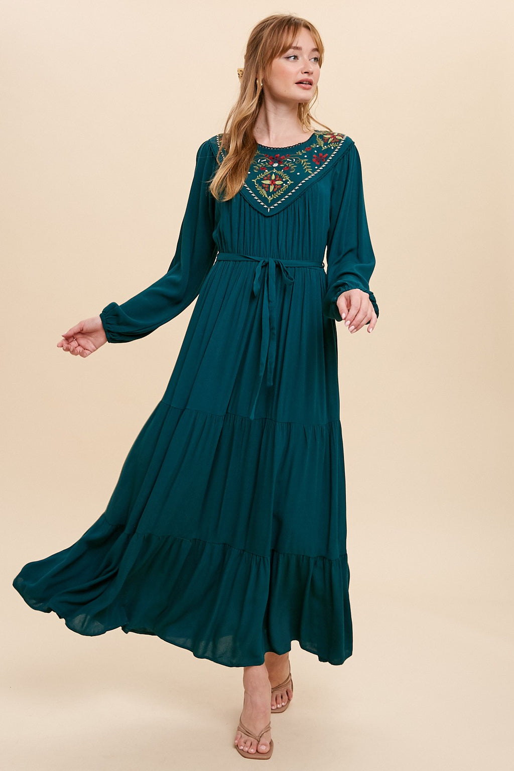 Embroidered Yoke Maxi Dress