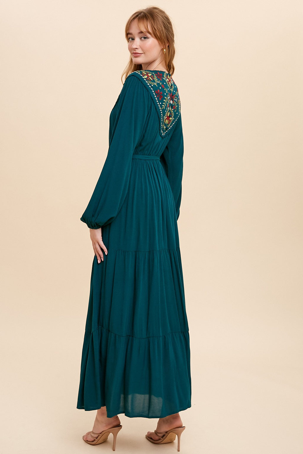 Embroidered Yoke Maxi Dress