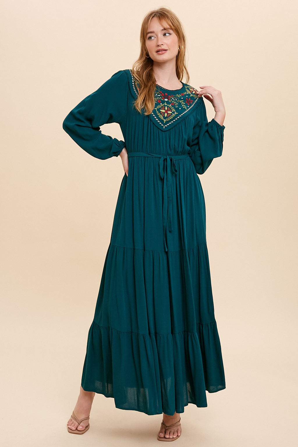 Embroidered Yoke Maxi Dress