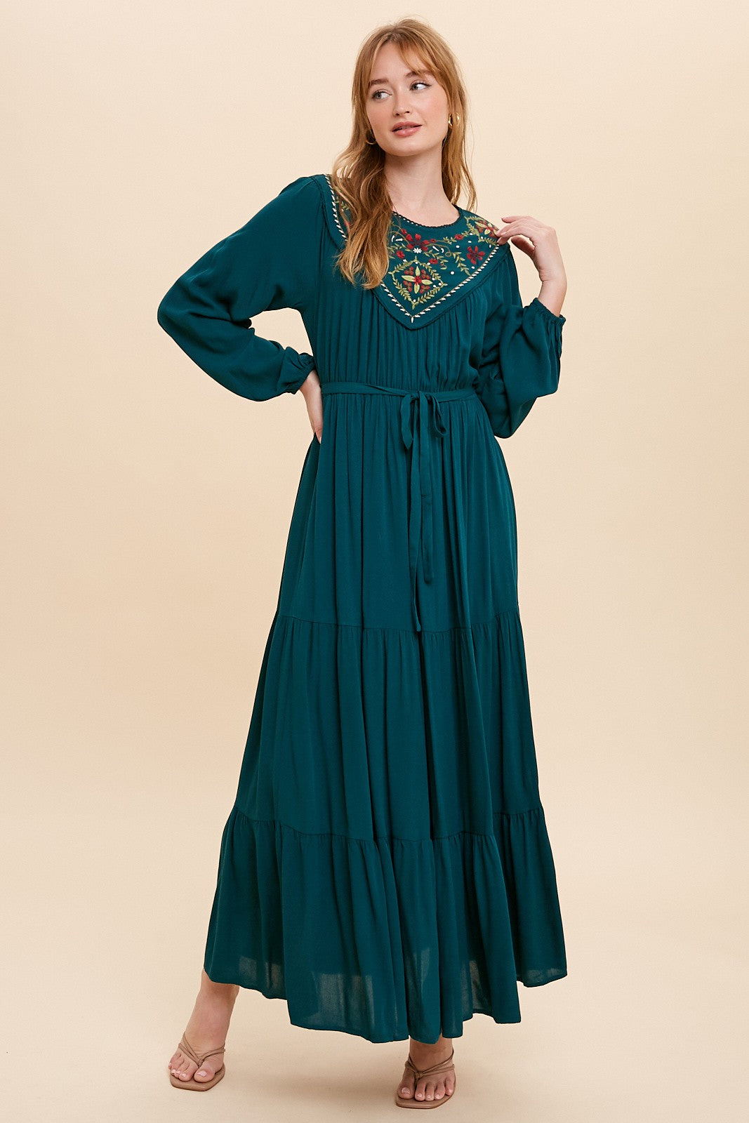 Embroidered Yoke Maxi Dress