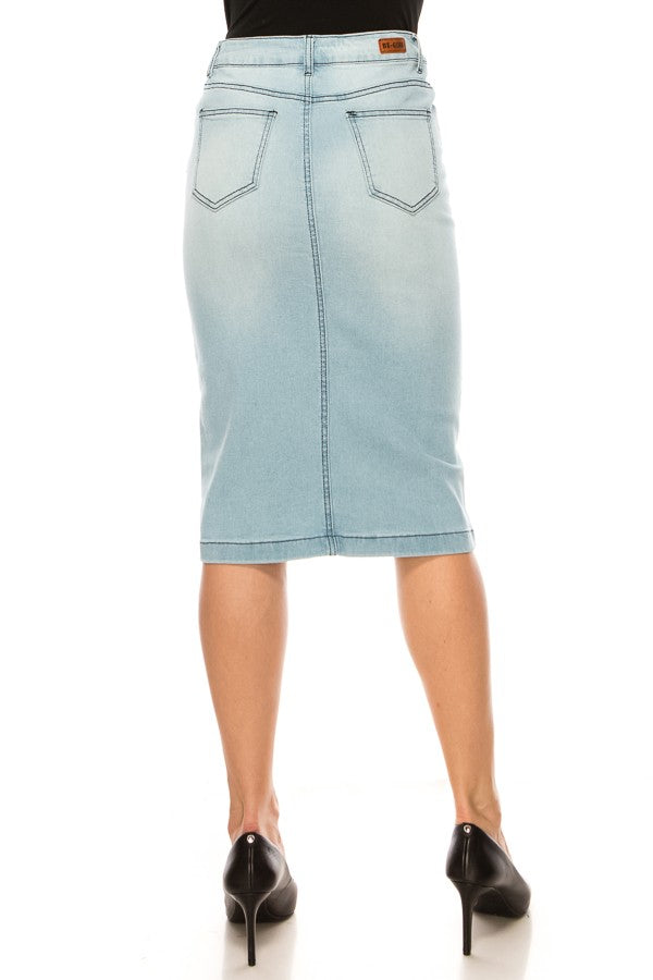 Calf Length Denim Skirt Light Indigo