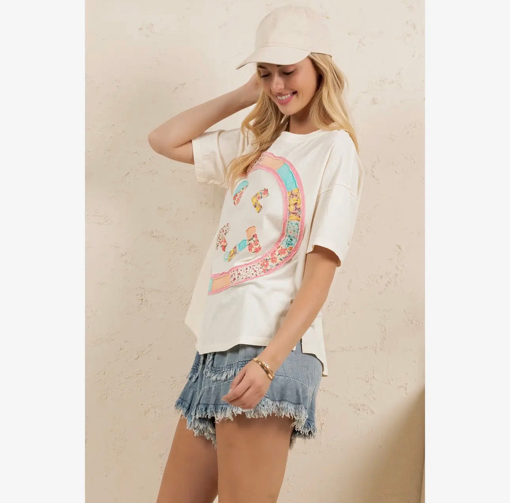 Curvy Boho Patchwork Smiley Tee