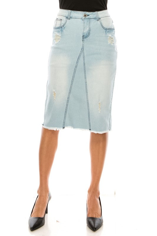 Rugged Light Indigo Wash Denim Skirt