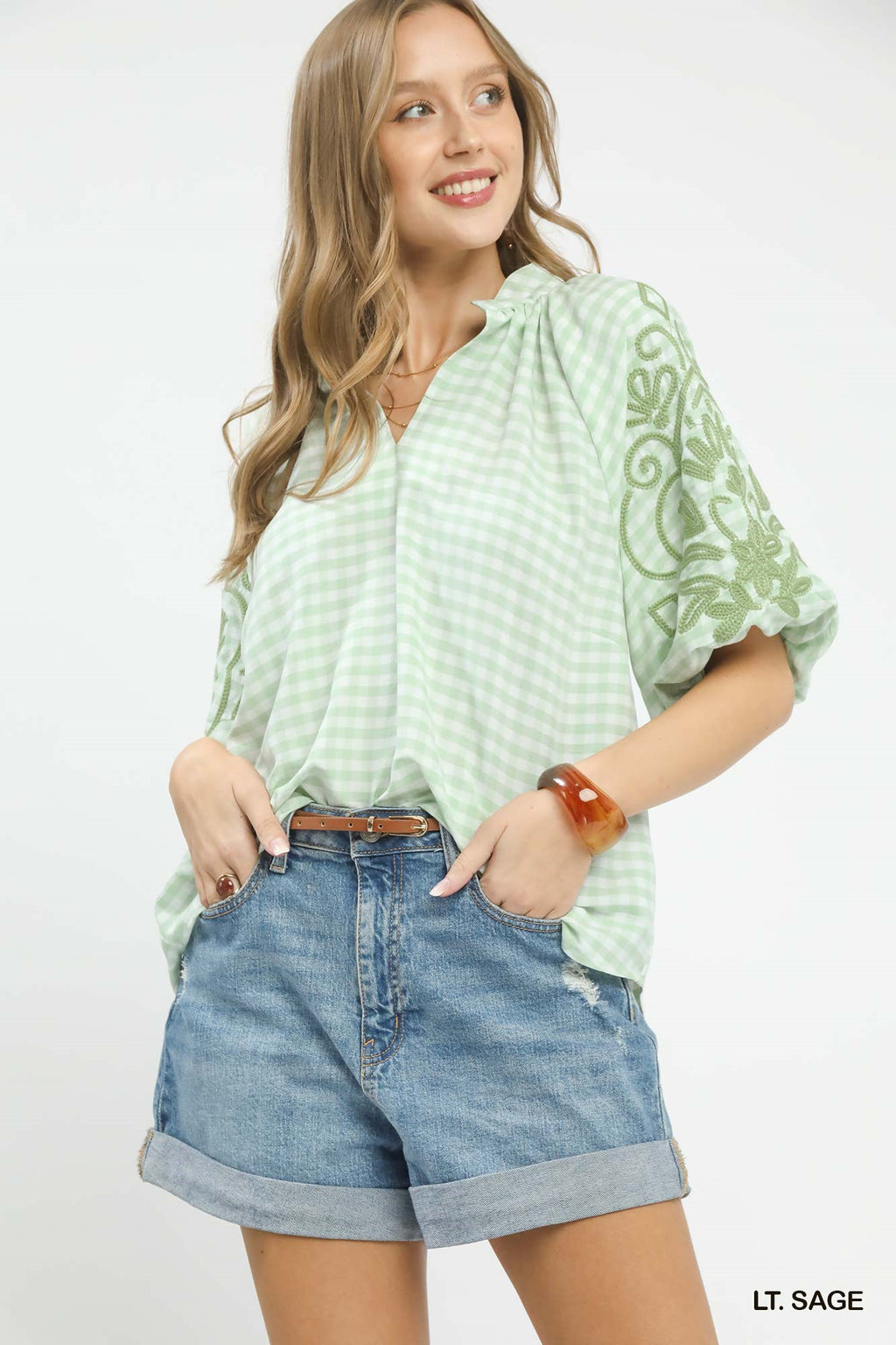 Sage Gingham Blouse