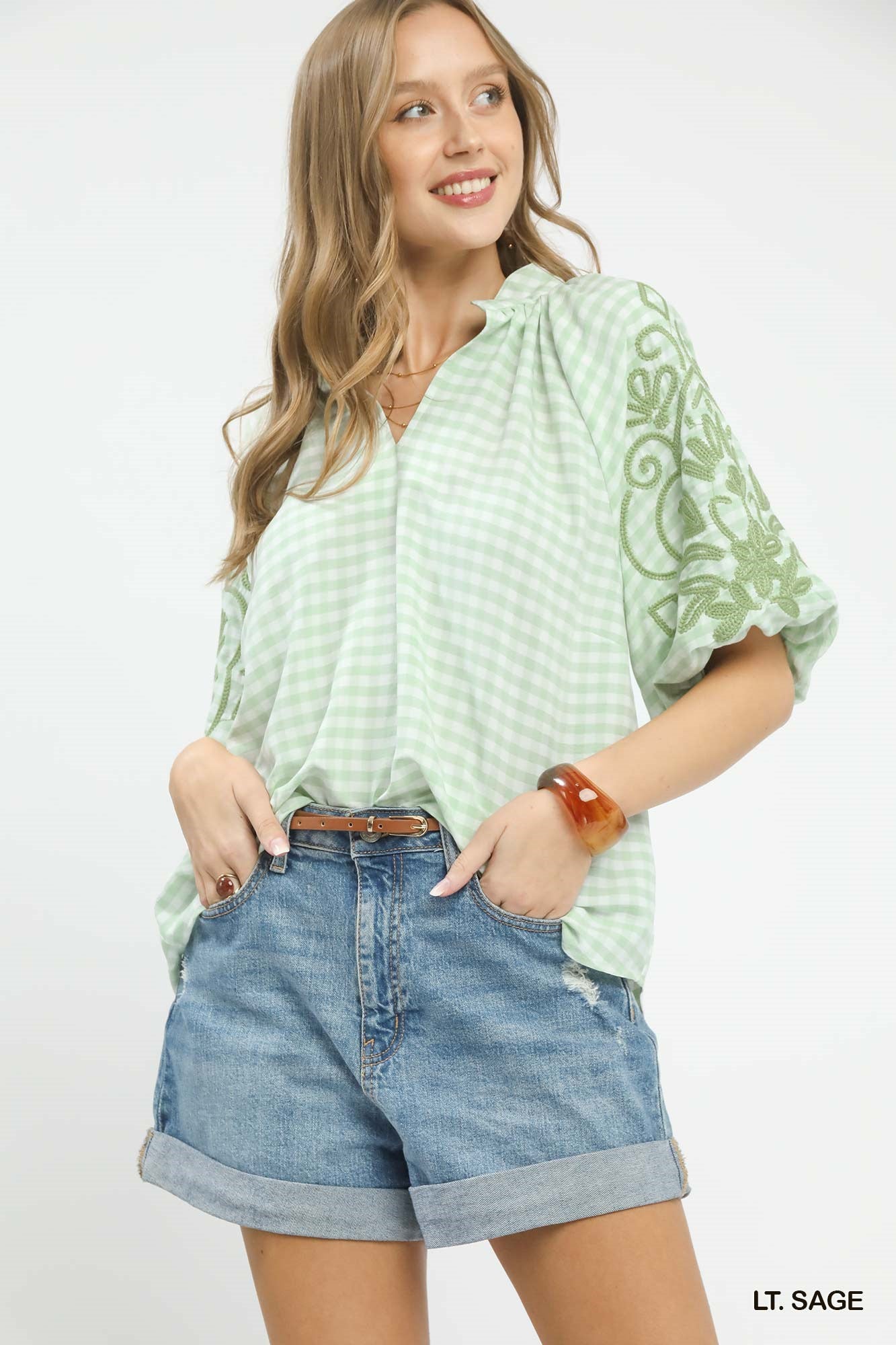 Sage Gingham Blouse