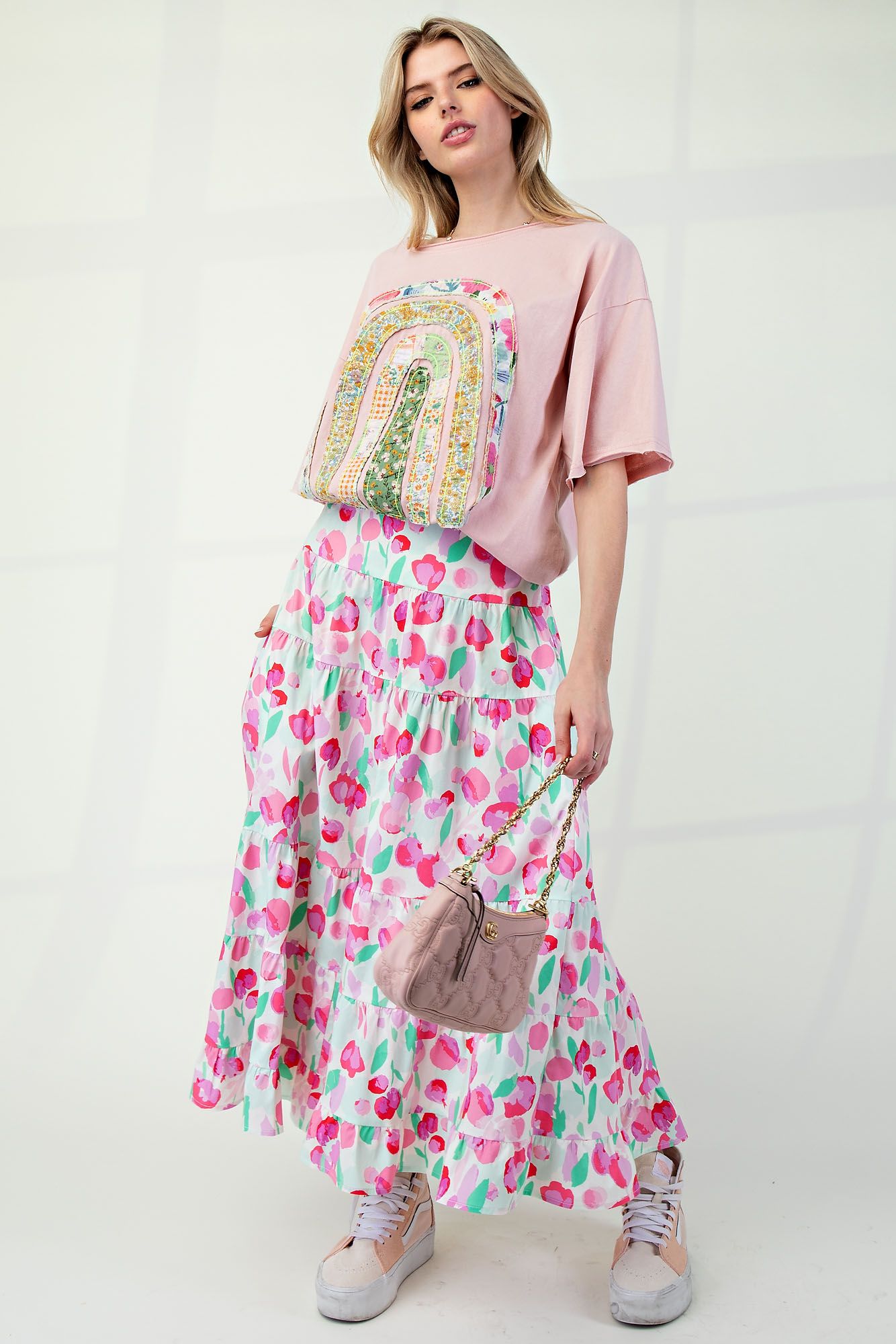 Watercolor Printed Tiered Skirt