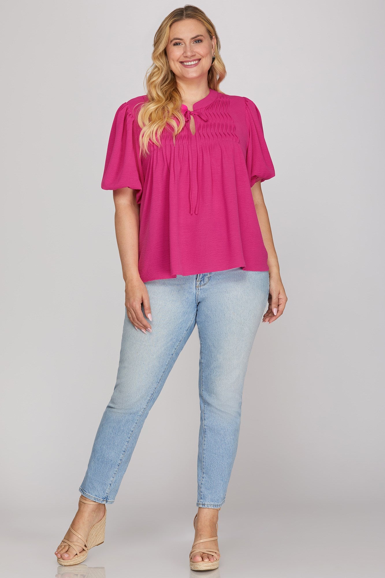 Pintuck Puff Sleeve Top