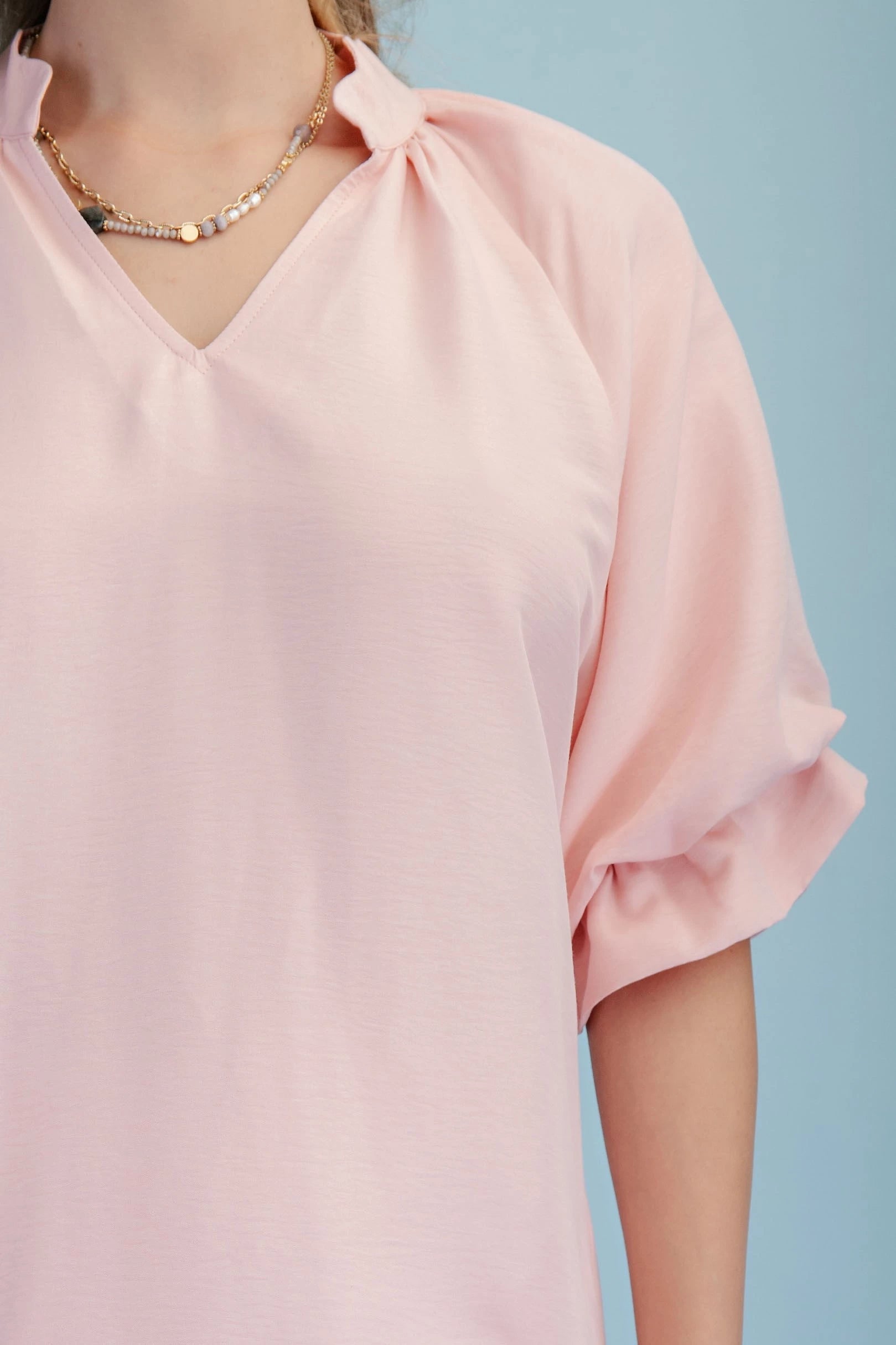 Solid Shirt W/Scalloped trim