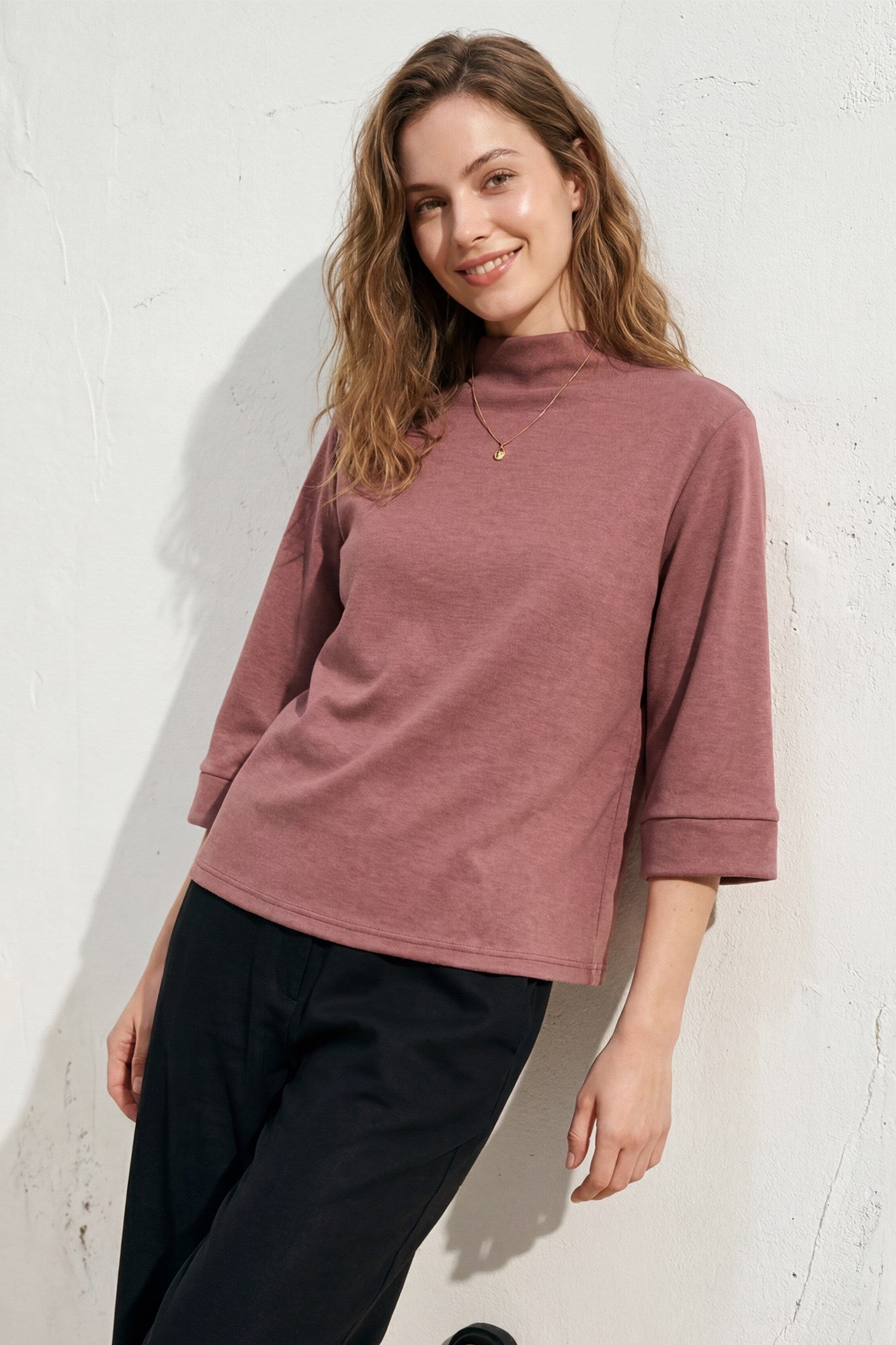 3/4 Sleeve Knit Mock Neck Top