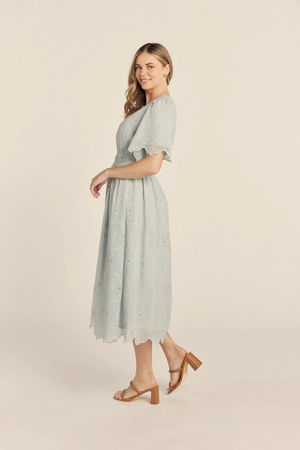 Washed Eyelet Midi Dress