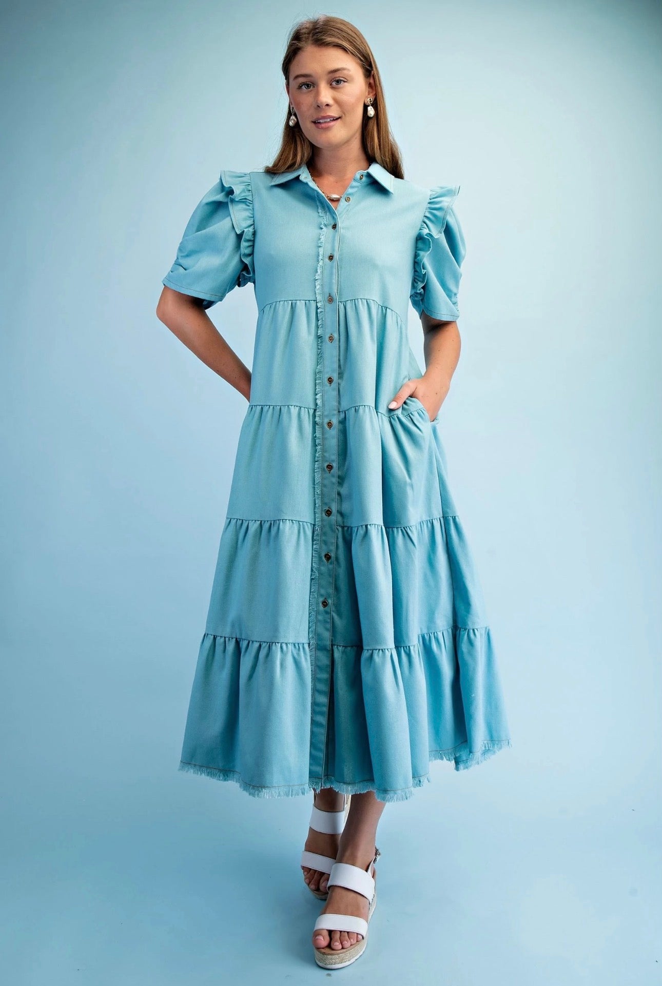 Frayed Hem Shirtdress