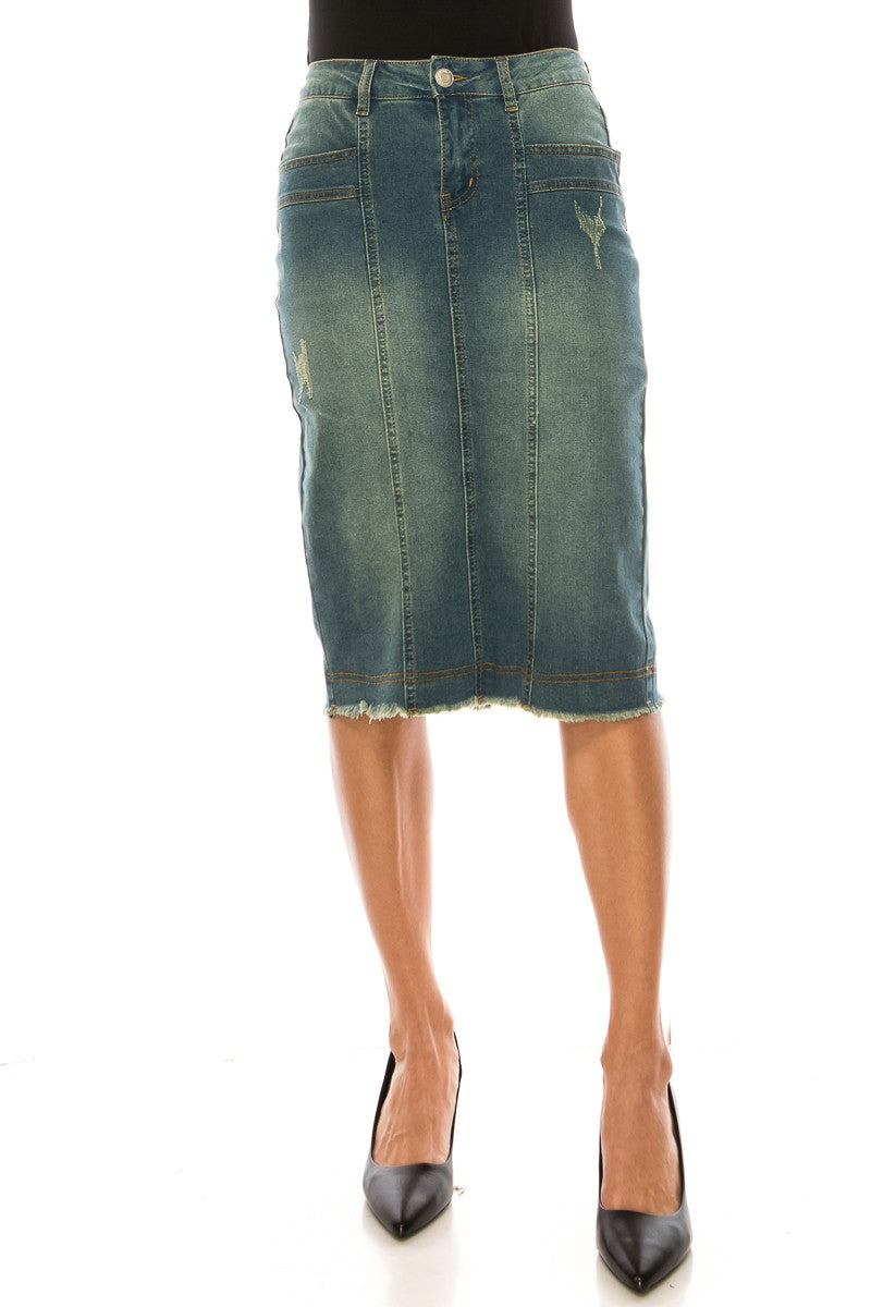 Denim Middle Length Skirt