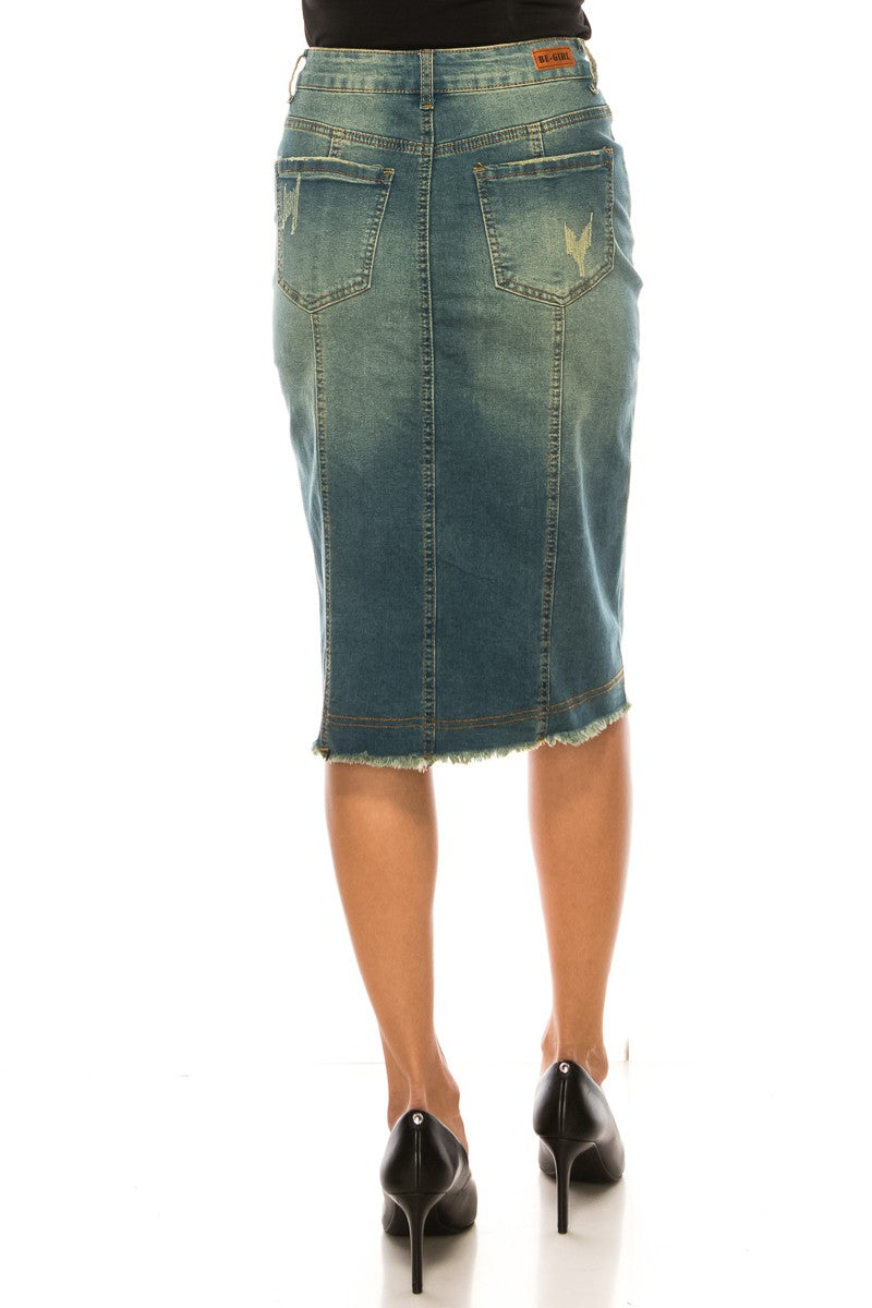Denim Middle Length Skirt