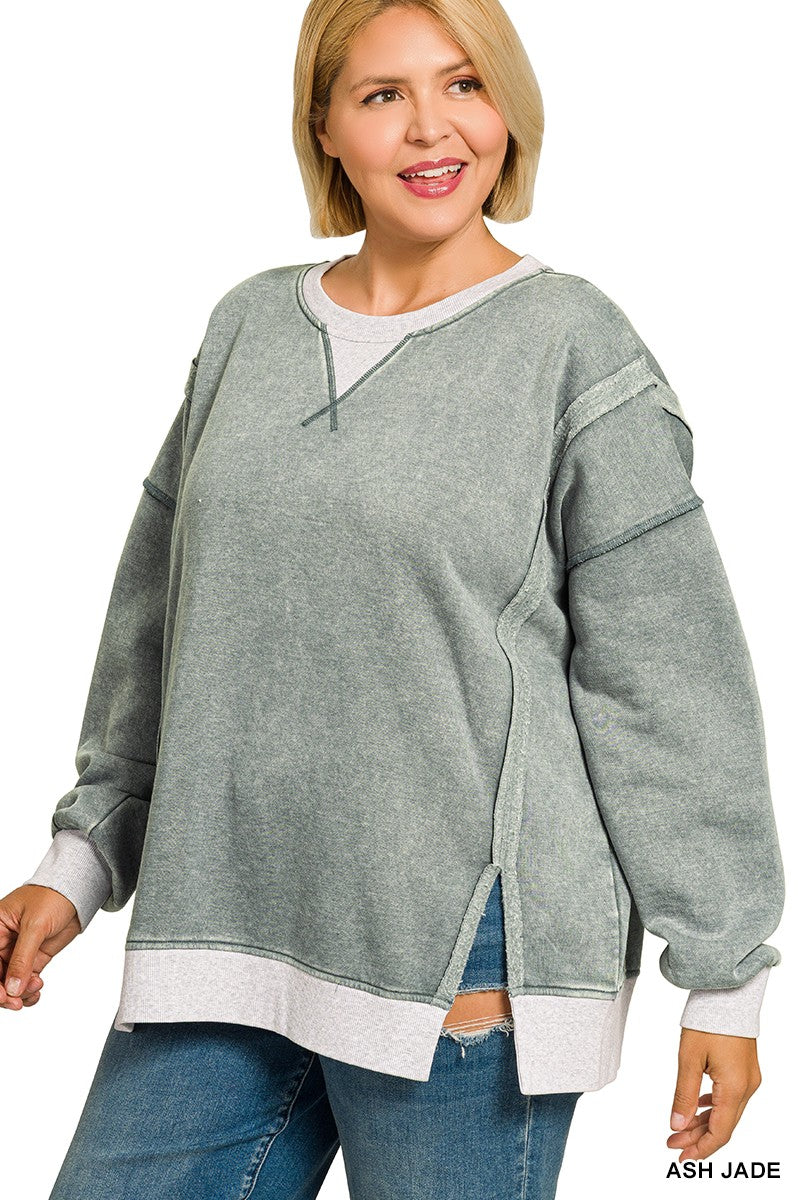 Curvy Fleece Acid Wash Pullover