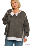 Curvy Fleece Acid Wash Pullover