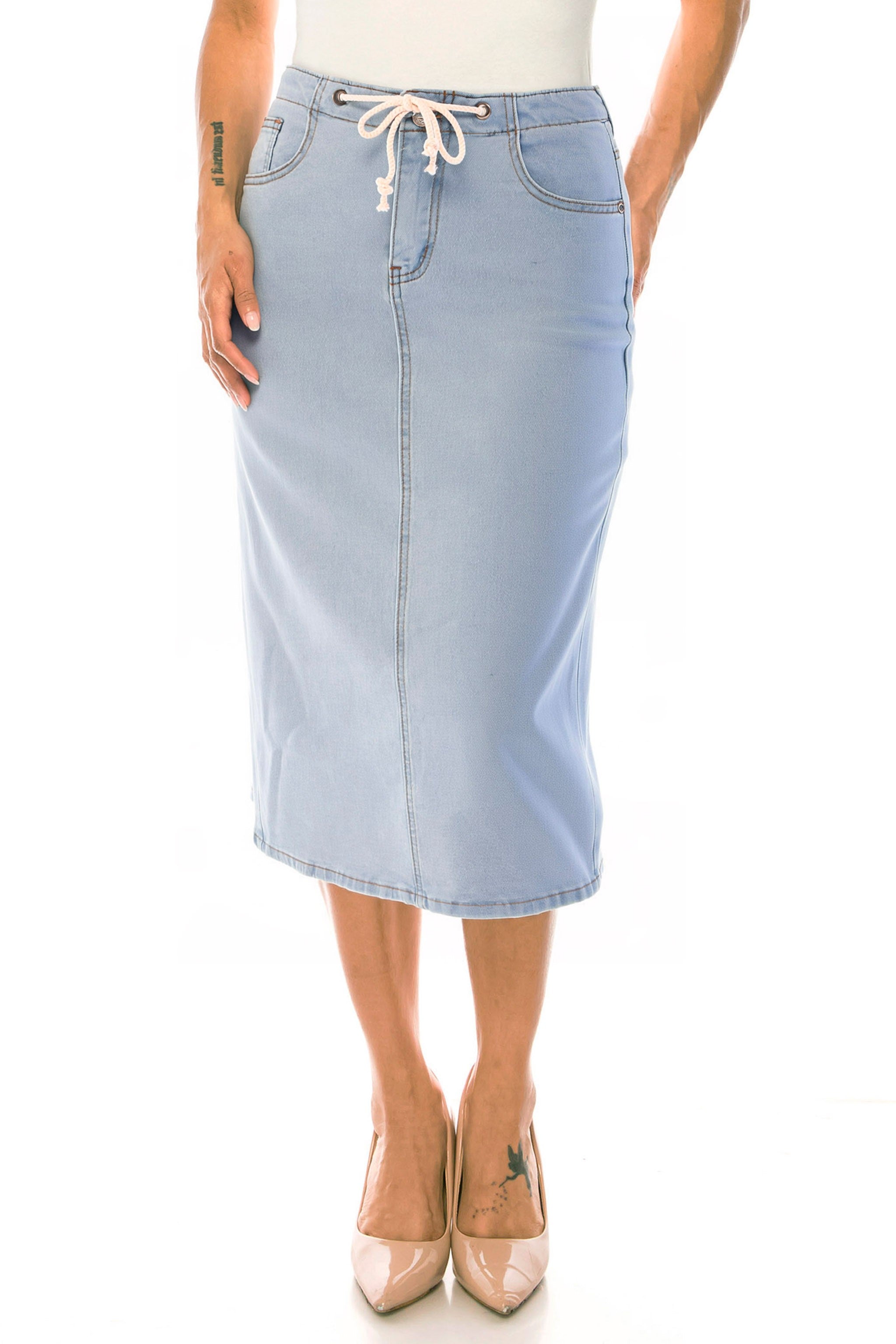 Drawstring Waist Denim Skirt
