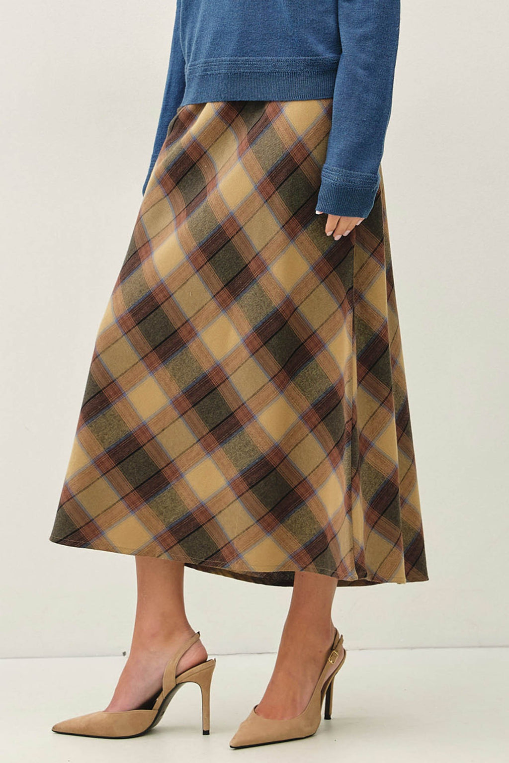 The Fable Plaid Midi Skirt