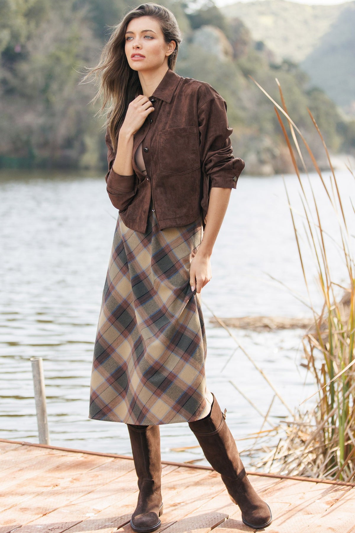 The Fable Plaid Midi Skirt