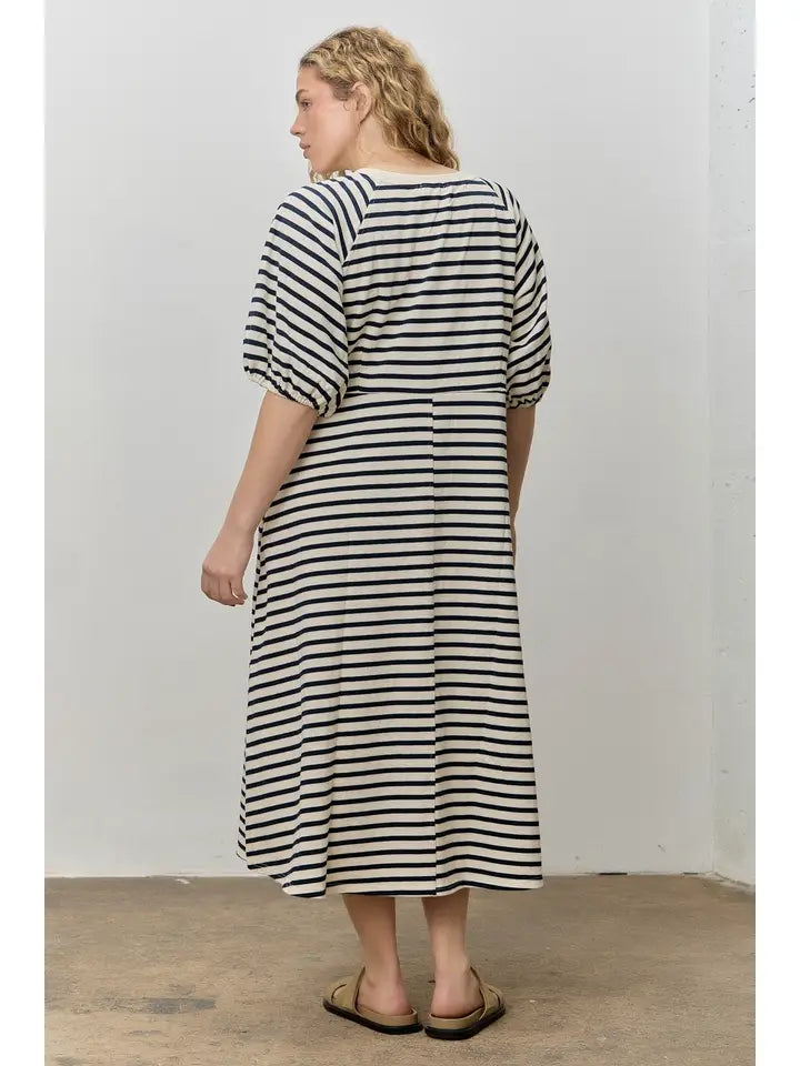 Curvy Striped Ribbed Midi Dress