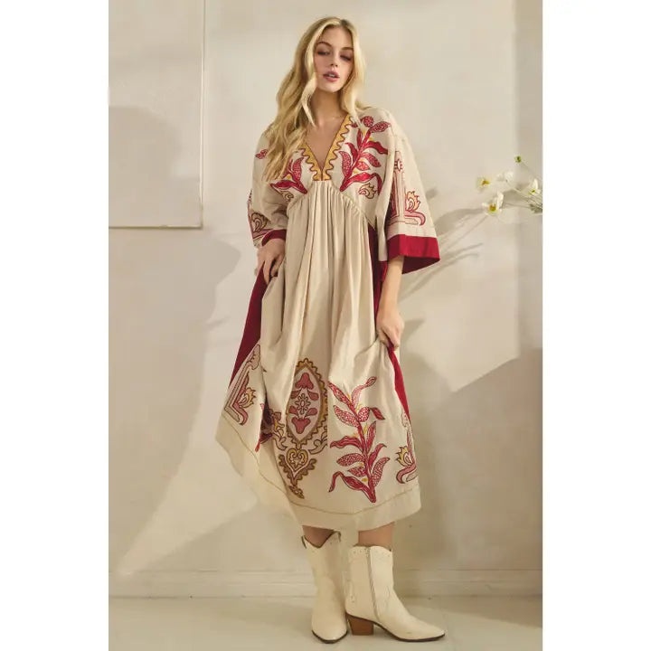 Vintage Embroidery Patch Maxi Dress
