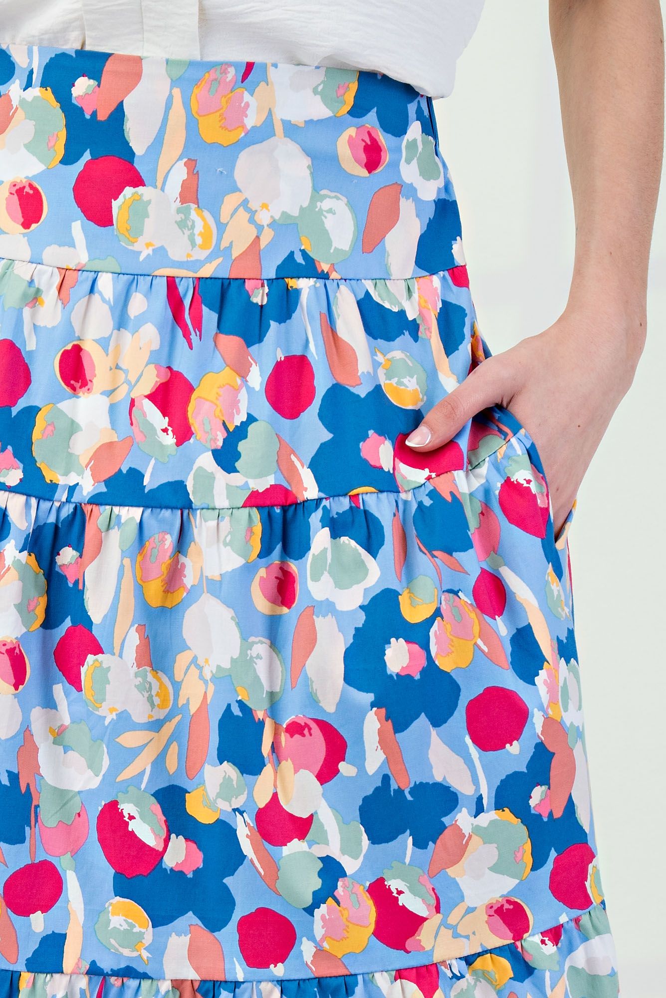 Watercolor Printed Tiered Skirt