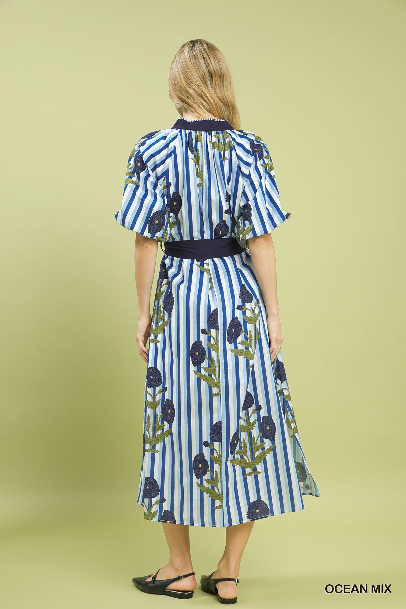 Blossom & Stripe Belted Midi