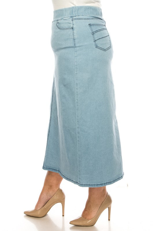Curvy Long Light Denim Skirt