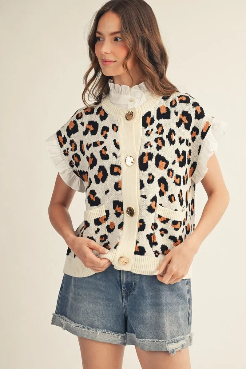Animal Print Sleeveless Sweater