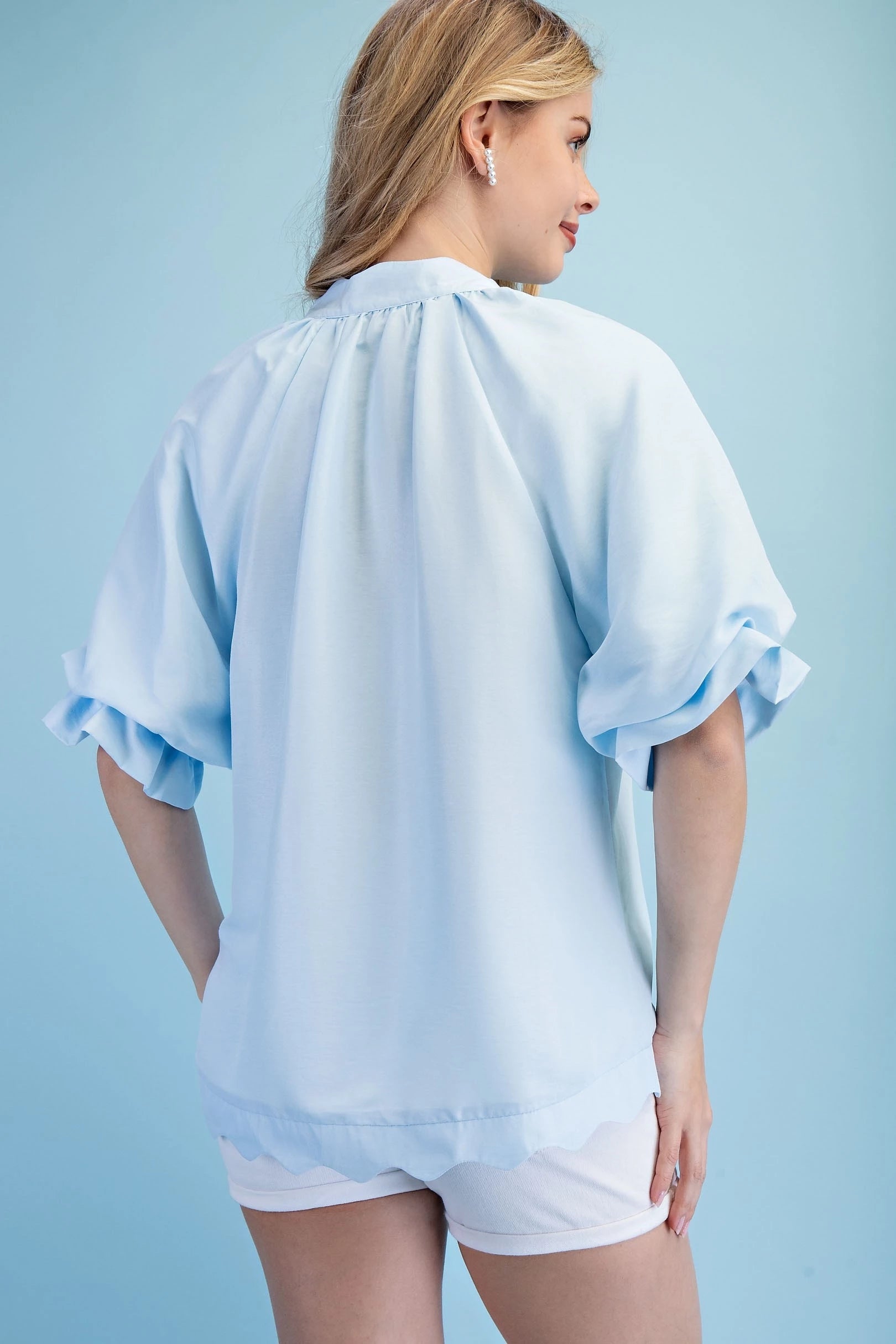 Solid Shirt W/Scalloped trim