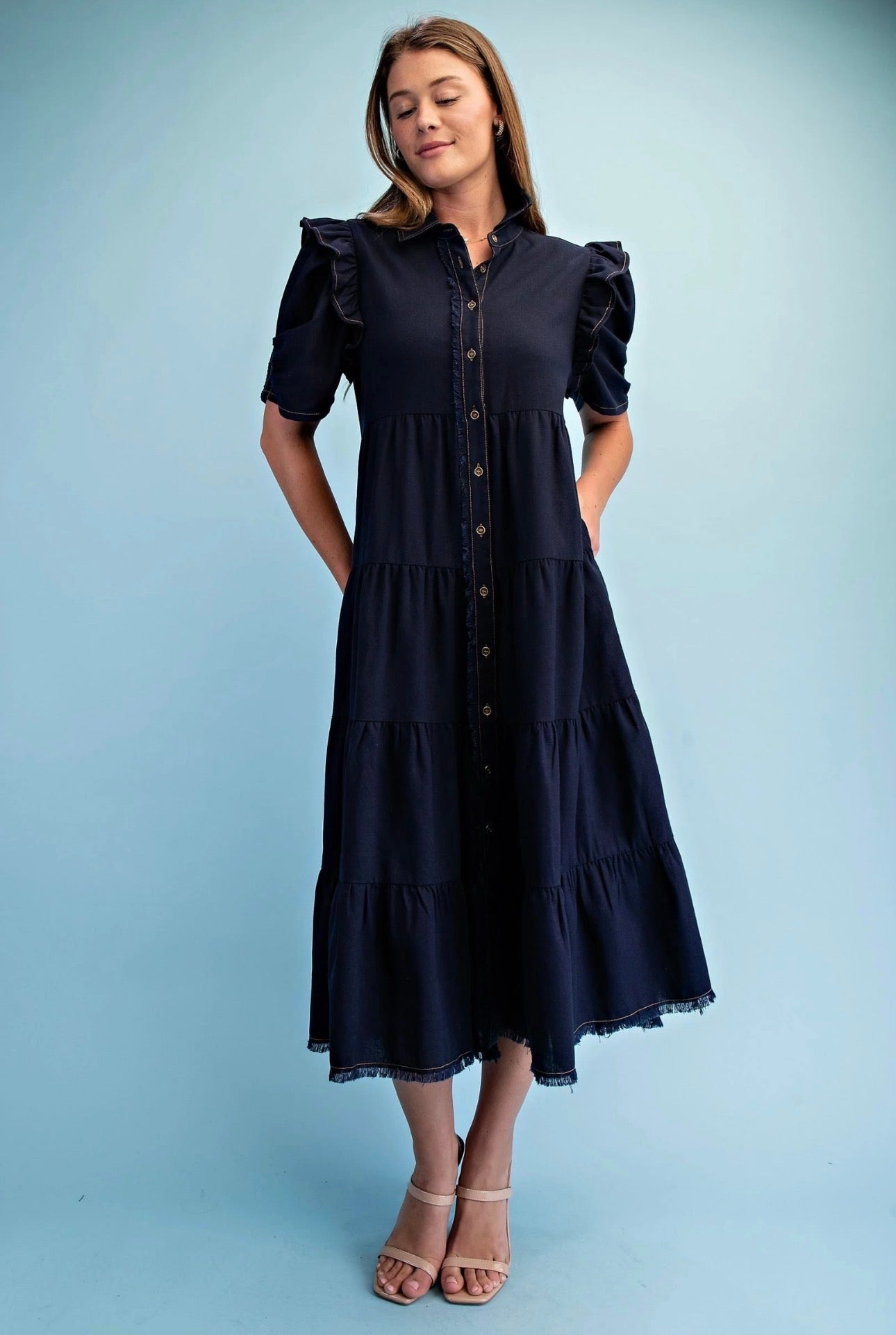 Frayed Hem Shirtdress