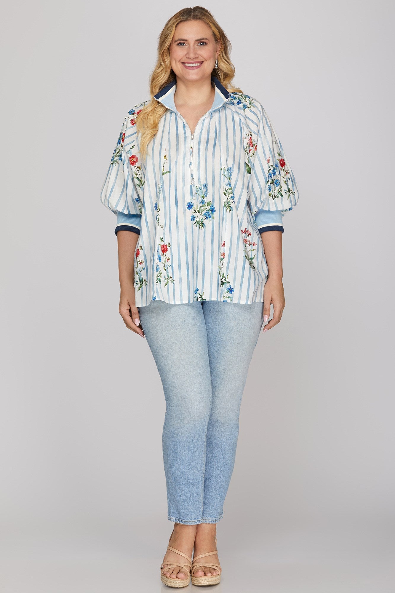 Curvy Garden Party Half-Zip Blouse
