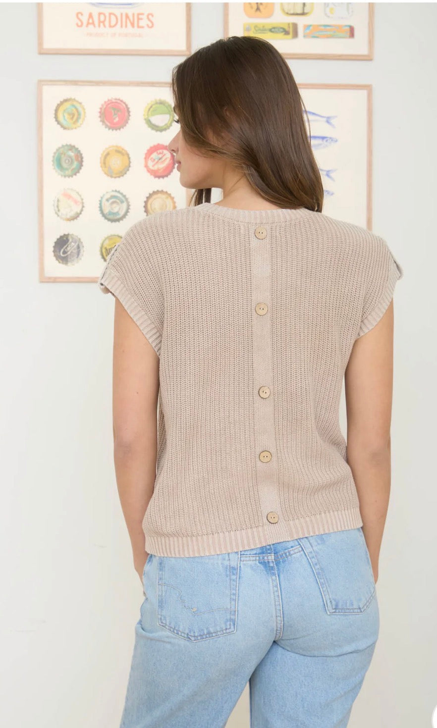 Acid Washed Tab Sleeve Knit Top