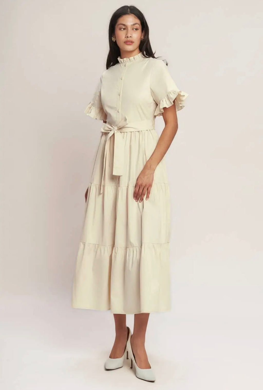 Ivory Ruffle Sleeve Dress