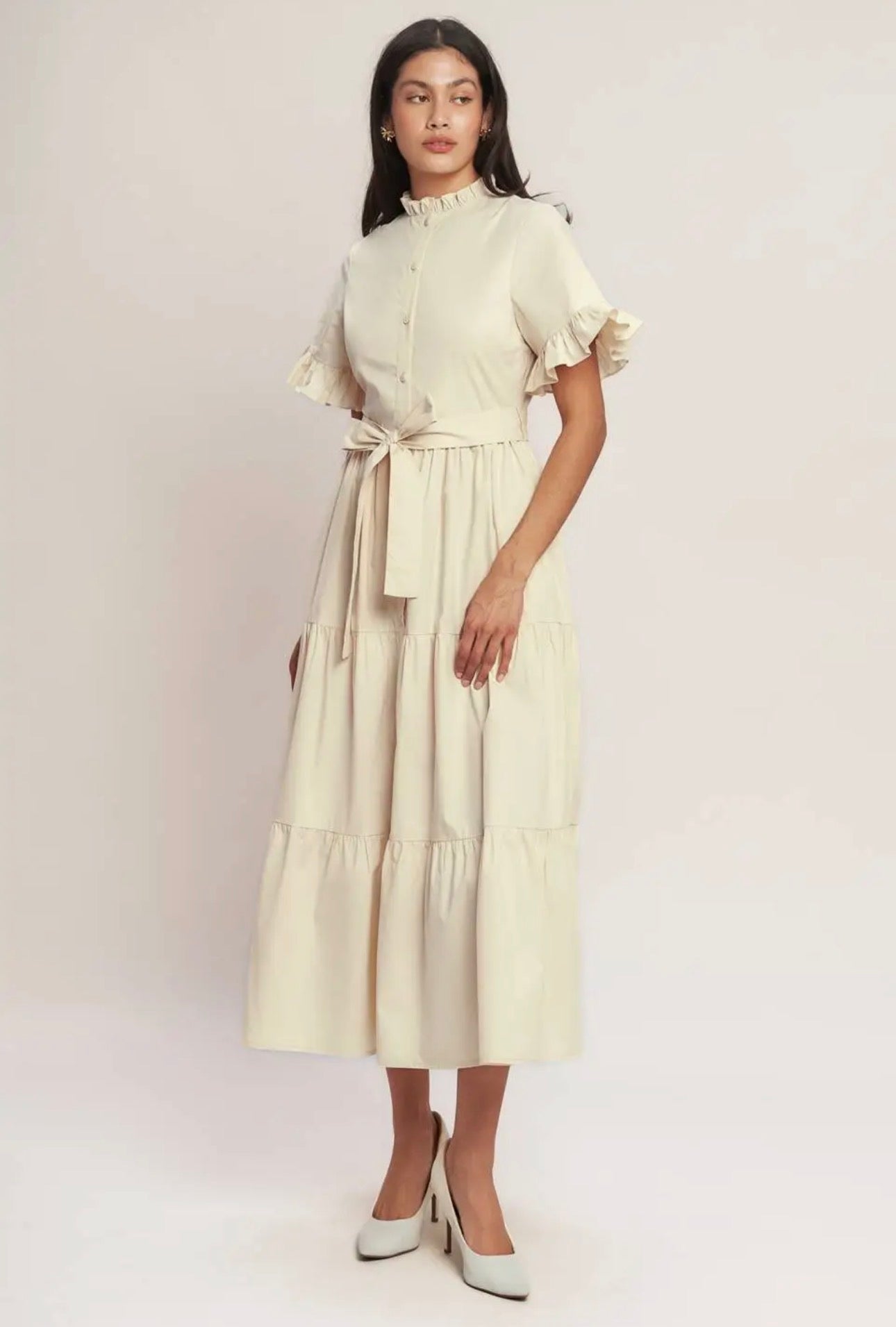 Ivory Ruffle Sleeve Dress
