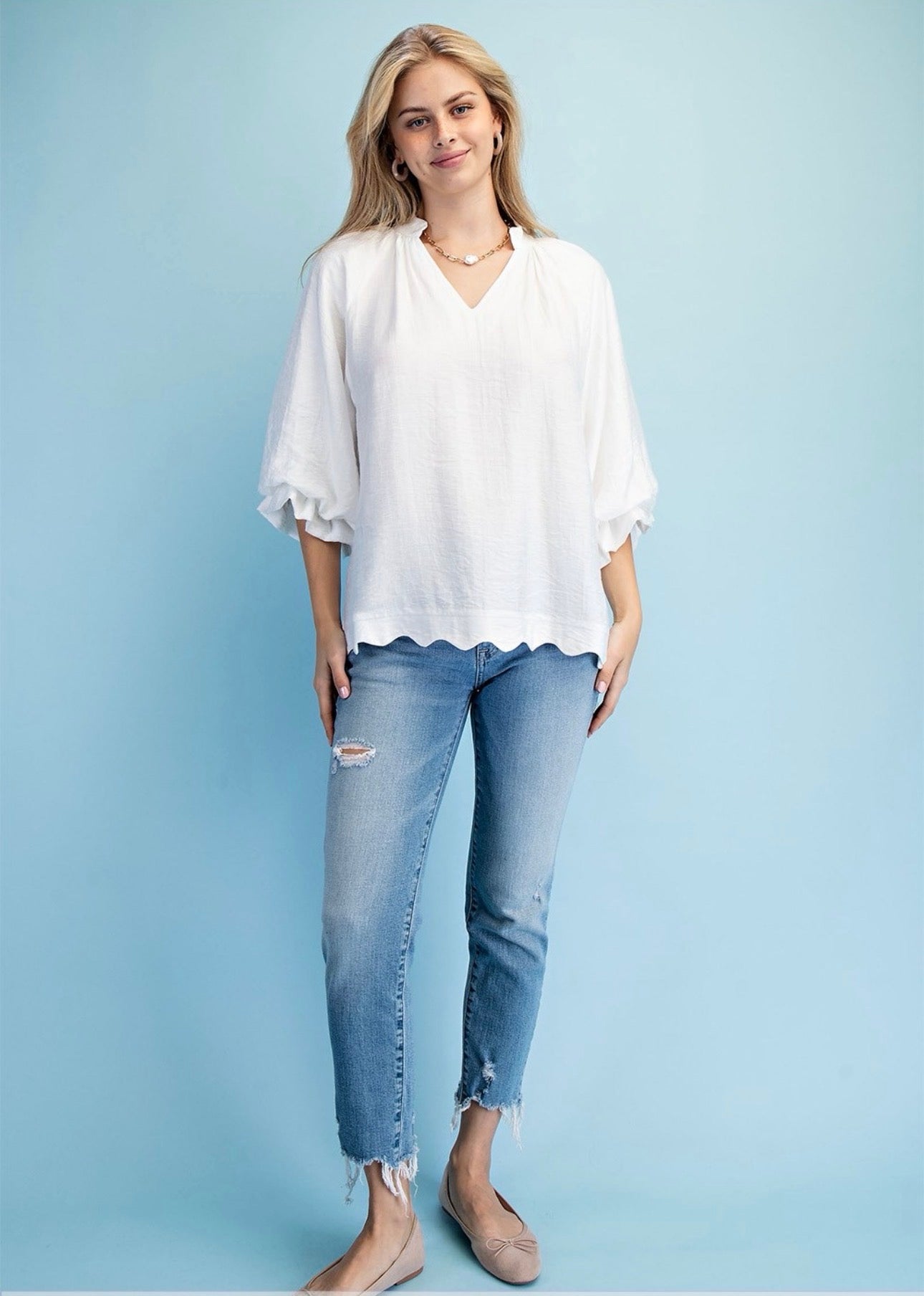 Shimmering Scalloped Blouse